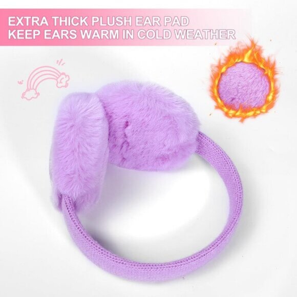 ⚡Kids Purple Knitted Rainbow Winter Outdoor Plush Adjustable Warm Ear Muffs - Picture 3 of 7